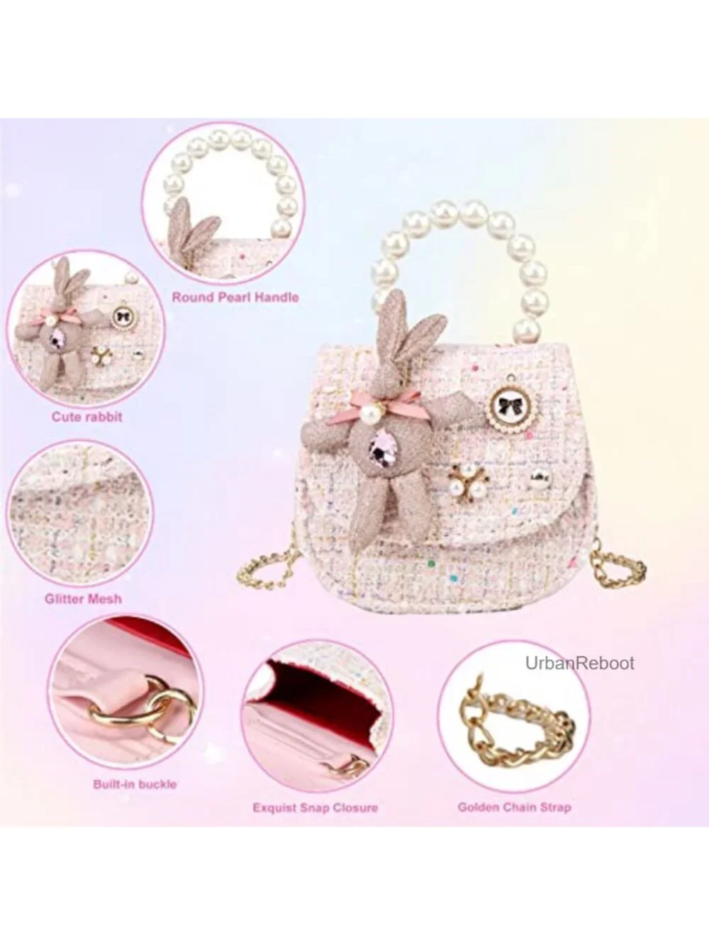 Girls Bunny Crown Crossbody Bag Pearl Handle Mini Purse